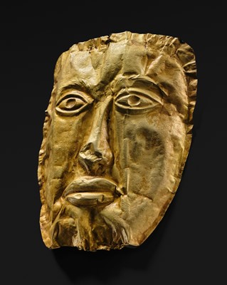 Lot 455 - A RARE JAVANESE GOLD LEAF FUNERARY MASK