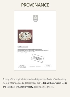 A WHITE AND RUSSET JADE PLAQUE WITH A HUMAN FIGURE AMONG FOLIAGE, LATE QING DYNASTY OR EARLIER