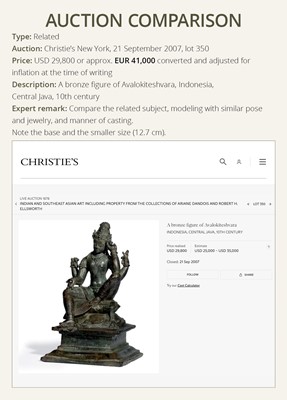 Lot 473 - A MAGNIFICENT BRONZE FIGURE OF VAJRASATTVA OR AVALOKITESHVARA, KEDIRI TO SINGHASARI KINGDOM, JAVA, 12TH-13TH CENTURY