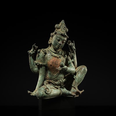 Lot 473 - A MAGNIFICENT BRONZE FIGURE OF VAJRASATTVA OR AVALOKITESHVARA, KEDIRI TO SINGHASARI KINGDOM, JAVA, 12TH-13TH CENTURY