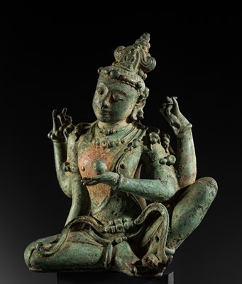 Lot 473 - A MAGNIFICENT BRONZE FIGURE OF VAJRASATTVA OR AVALOKITESHVARA, KEDIRI TO SINGHASARI KINGDOM, JAVA, 12TH-13TH CENTURY