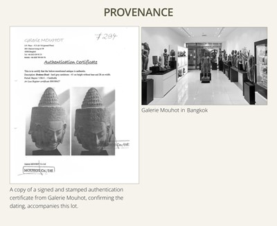 Lot 8 - A SUPERB AND VERY RARE SANDSTONE HEAD OF BRAHMA, BAYON STYLE, ANGKOR PERIOD, 13TH CENTURY