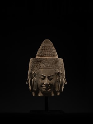 Lot 8 - A SUPERB AND VERY RARE SANDSTONE HEAD OF BRAHMA, BAYON STYLE, ANGKOR PERIOD, 13TH CENTURY