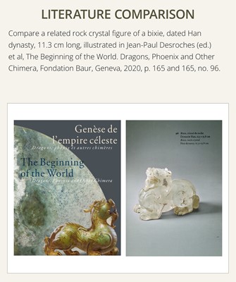 Lot 31 - AN EXCEPTIONALLY WELL CARVED PAIR OF ROCK CRYSTAL FELINE FIGURES, HAN DYNASTY