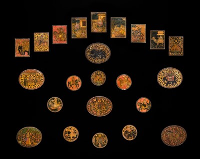 Lot 27 - 23 MUGHAL PAINTED IVORY GANJIFA CARDS, 19TH CENTURY