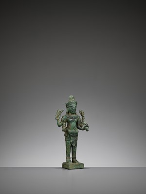 Lot 716 - A KHMER BRONZE FIGURE OF AVALOKITESHVARA, ANGKOR PERIOD