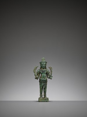 Lot 716 - A KHMER BRONZE FIGURE OF AVALOKITESHVARA, ANGKOR PERIOD