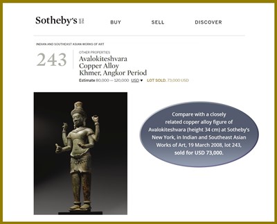 Lot 716 - A KHMER BRONZE FIGURE OF AVALOKITESHVARA, ANGKOR PERIOD