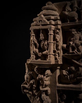 Lot 17 - A FINELY CARVED SANDSTONE DOORJAMB, RAJASTHAN OR MADHYA PRADESH, 10TH-12TH CENTURY
