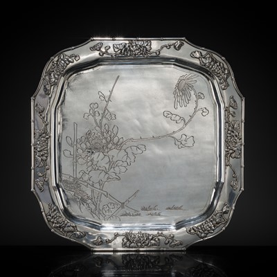 Lot 37 - A CHINESE EXPORT SILVER ‘CHRYSANTHEMUM’ TRAY, MARK OF LUEN WO, SHANGHAI, CIRCA 1880-1925