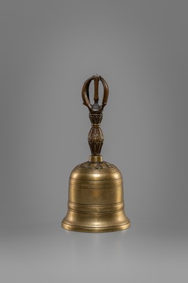 A SET COMPRISING A BRONZE KONGOBAN (RITUAL TRAY), A BELL AND THREE VAJRA