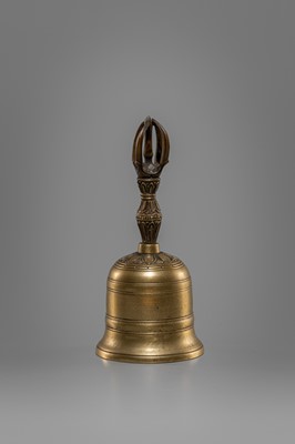 A SET COMPRISING A BRONZE KONGOBAN (RITUAL TRAY), A BELL AND THREE VAJRA