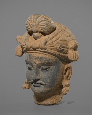A GREY SCHIST HEAD OF A BODHISATTVA, GANDHARA STYLE