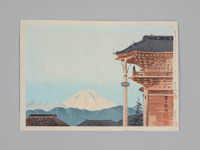 Lot 1613 - TOKURIKI TOMIKICHIRO: FUJI VIEWED FROM THE MOTO-ZENKOJI TEMPLE IN KOFU