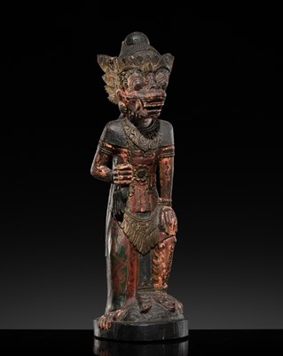 Lot 517 - A POLYCHROME WOOD FIGURE OF HANUMAN, BALI, 19TH CENTURY