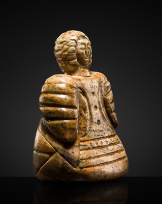 Lot 311 - A COMPOSITE STONE CARVING OF A SEATED FEMALE FIGURE, ANCIENT REGION OF BACTRIA-MARGIANA, CIRCA LATE 3RD TO 2ND MILLENNIUM BC