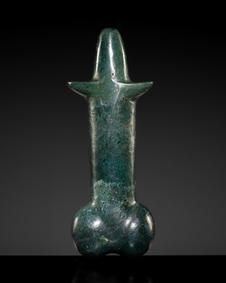 Lot 298 - A RARE DARK GREEN STONE MAUL IN THE FORM OF A PHALLUS, POSSIBLY ANCIENT REGION OF GANDHARA