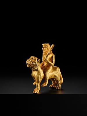 Lot 255 - AN EXCEEDINGLY RARE GOLD FIGURE OF HERCULES RIDING A LION, CENTRAL ASIA, PROBABLY BACTRIAN, CIRCA 1ST-2ND CENTURY AD
