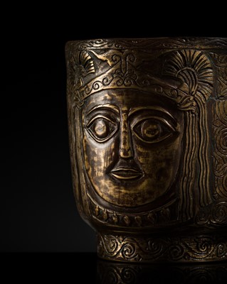 Lot 320 - A BRONZE VESSEL WITH THREE PRINCELY FEMALE HEADS, SASANIAN EMPIRE, CIRCA 5TH-6TH CENTURY