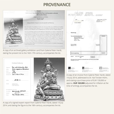 Lot 20 - A VERY LARGE AND EXCEPTIONALLY RARE GILT-BRONZE FIGURE OF GREEN TARA, TIBET, CIRCA 16TH-18TH CENTURY