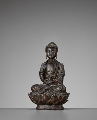 Lot 509 - A BRONZE FIGURE OF BUDDHA, MING DYNASTY