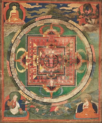 Lot 589 - A MANDALA THANGKA OF BUDDHA SHAKYAMUNI, 18TH-19TH CENTURY