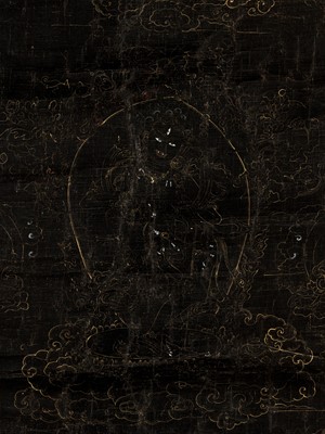 Lot 591 - A BLACK GROUND THANGKA OF A DAKINI, 18TH CENTURY