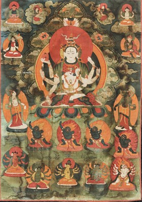 Lot 601 - A THANGKA OF USHNISHAVIJAYA, 18TH-19TH CENTURY