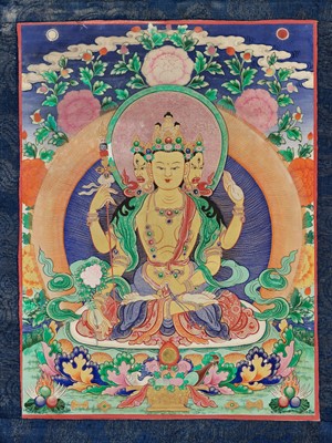 Lot 603 - A TIBETAN-CHINESE THANGKA OF AMOGHAPASHA, 19TH CENTURY