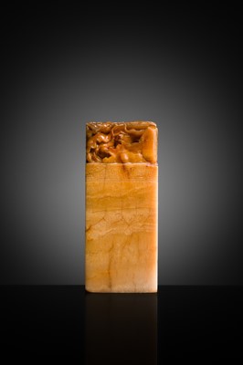 A FINE SHOUSHAN SOAPSTONE ‘LOTUS POND’ SEAL, LATE QING DYNASTY TO REPUBLIC PERIOD