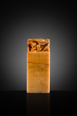 A FINE SHOUSHAN SOAPSTONE ‘LOTUS POND’ SEAL, LATE QING DYNASTY TO REPUBLIC PERIOD