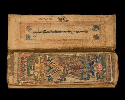Lot 172 - AN UNUSUAL SUTRA MANUSCRIPT WITH POLYCHROME ILLUMINATIONS, CIRCA 17TH – 18TH CENTURY