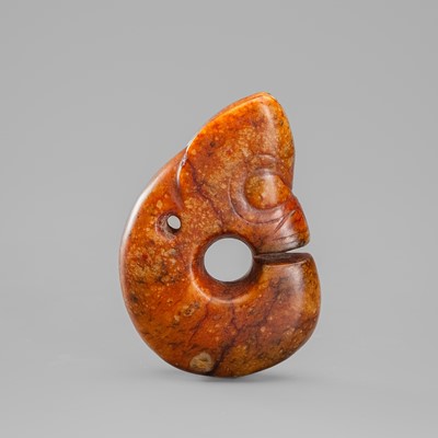 Lot 889 - A RUSSET JADE ‘PIG-DRAGON’ (ZHULONG), NEOLITHIC PERIOD, HONGSHAN CULTURE