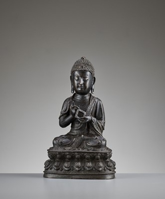 Lot 514 - AN EXCEPTIONALLY RARE ‘DIAMOND REALM’ BUDDHA VAIROCANA BRONZE, MING DYNASTY