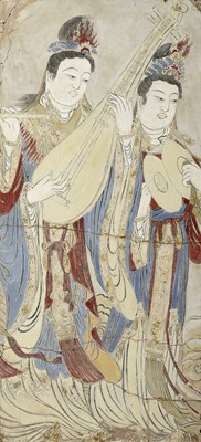 Lot 824 - A POLYCHROME STUCCO FRESCO FRAGMENT, YUAN TO MING DYNASTY