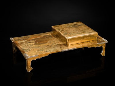 Lot 210 - A MAGNIFICENT MATCHING GOLD LACQUER SET OF A SUZURIBAKO (WRITING BOX) AND A BUNDAI (WRITING DESK)