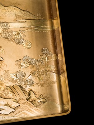 Lot 210 - A MAGNIFICENT MATCHING GOLD LACQUER SET OF A SUZURIBAKO (WRITING BOX) AND A BUNDAI (WRITING DESK)