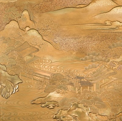 Lot 210 - A MAGNIFICENT MATCHING GOLD LACQUER SET OF A SUZURIBAKO (WRITING BOX) AND A BUNDAI (WRITING DESK)