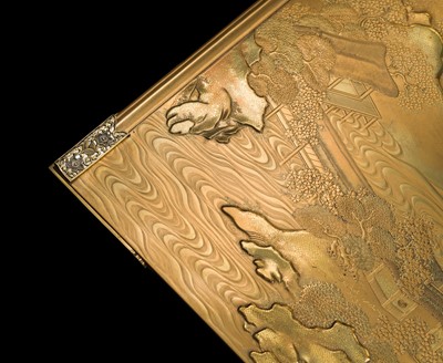 Lot 210 - A MAGNIFICENT MATCHING GOLD LACQUER SET OF A SUZURIBAKO (WRITING BOX) AND A BUNDAI (WRITING DESK)