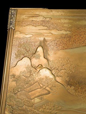 Lot 210 - A MAGNIFICENT MATCHING GOLD LACQUER SET OF A SUZURIBAKO (WRITING BOX) AND A BUNDAI (WRITING DESK)