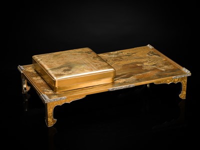 Lot 210 - A MAGNIFICENT MATCHING GOLD LACQUER SET OF A SUZURIBAKO (WRITING BOX) AND A BUNDAI (WRITING DESK)