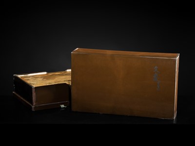 Lot 210 - A MAGNIFICENT MATCHING GOLD LACQUER SET OF A SUZURIBAKO (WRITING BOX) AND A BUNDAI (WRITING DESK)