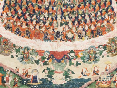 Lot 594 - A THANGKA OF A GELUGPA REFUGE FIELD, 19TH CENTURY