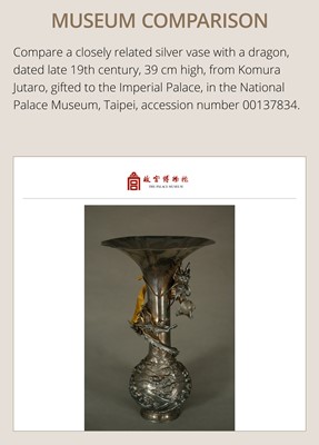 Lot 22 - WATANABE: AN IMPRESSIVE AND VERY LARGE (53 CM) SILVER ‘DRAGONS WITH CRYSTAL TAMA’ VASE
