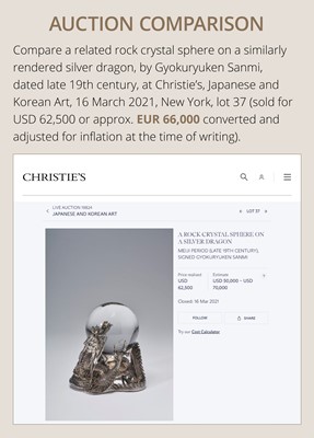 Lot 22 - WATANABE: AN IMPRESSIVE AND VERY LARGE (53 CM) SILVER ‘DRAGONS WITH CRYSTAL TAMA’ VASE