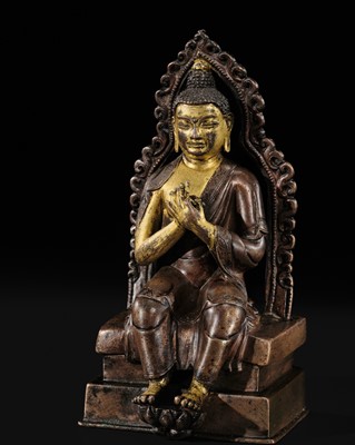 Lot 45 - A PARCEL-GILT COPPER FIGURE OF KETUMATI MAITREYA, TIBET, 13TH-14TH CENTURY, EX ULRICH VON SCHROEDER