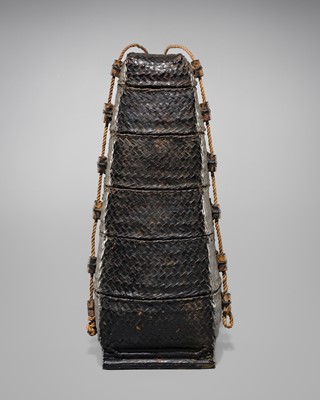Lot 1505 - A FIVE-CASE LACQUERED BAMBOO BASKET