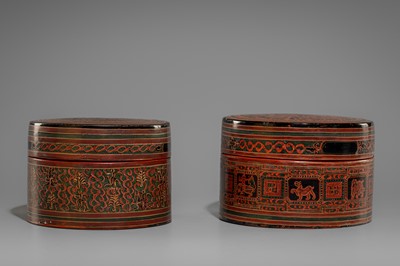 A LOT WITH TWO LACQUERED BAMBOO BETEL BOXES, 1900-1950