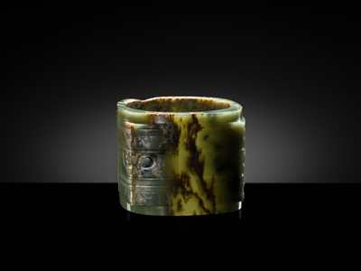 Lot 114 - AN IMPORTANT AND EXTREMELY RARE GREEN JADE THREE-TIERED CONG, NEOLITHIC PERIOD, LIANGZHU CULTURE