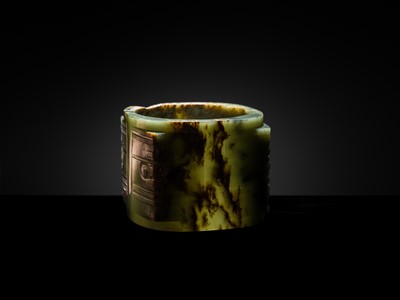 Lot 114 - AN IMPORTANT AND EXTREMELY RARE GREEN JADE THREE-TIERED CONG, NEOLITHIC PERIOD, LIANGZHU CULTURE